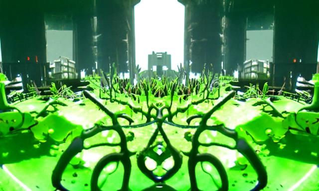 Overgrown Eldritch City in Glitchcore Style