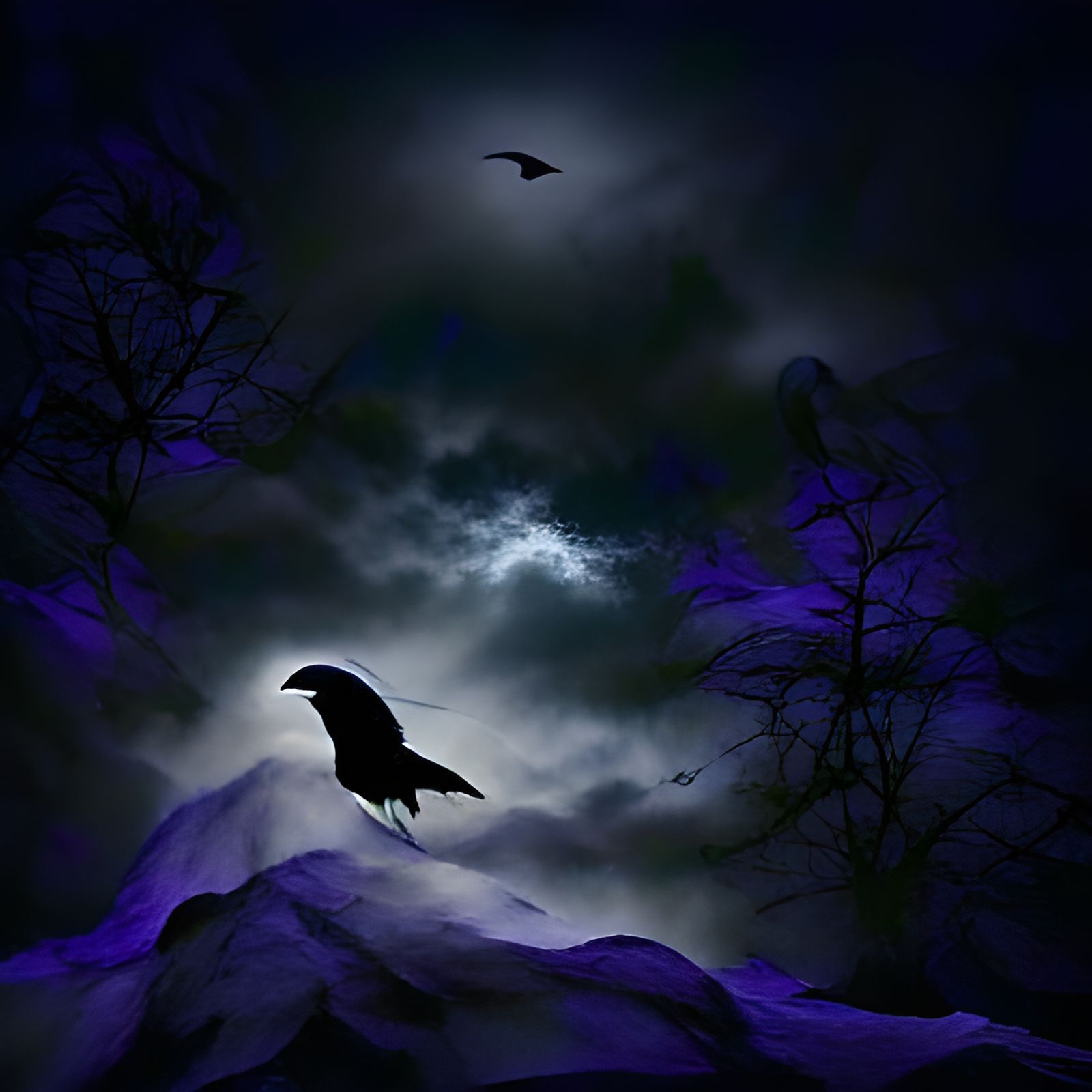Raven Soaring Through the Night