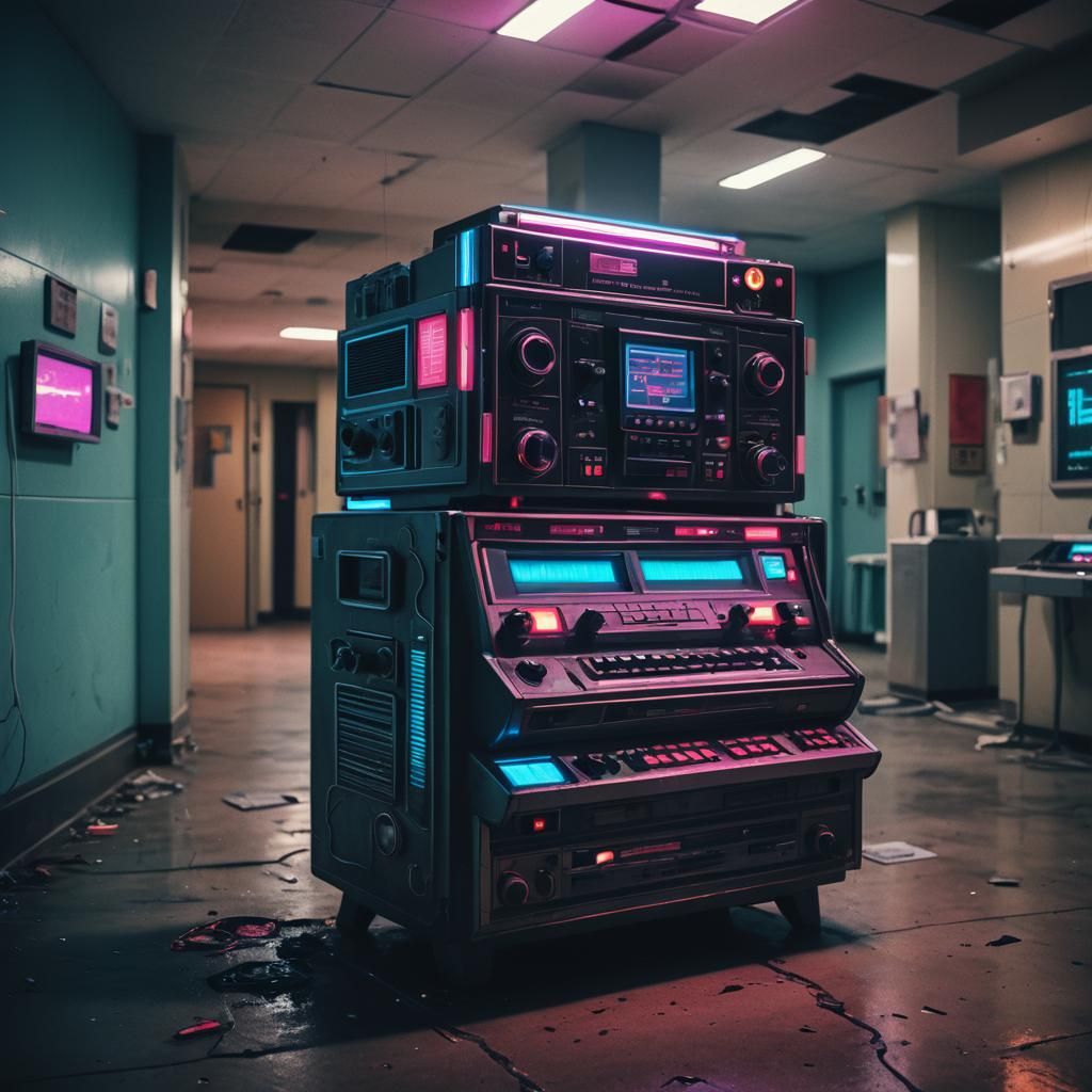 Synthwave Stereo in Abandoned Hospital Corridor