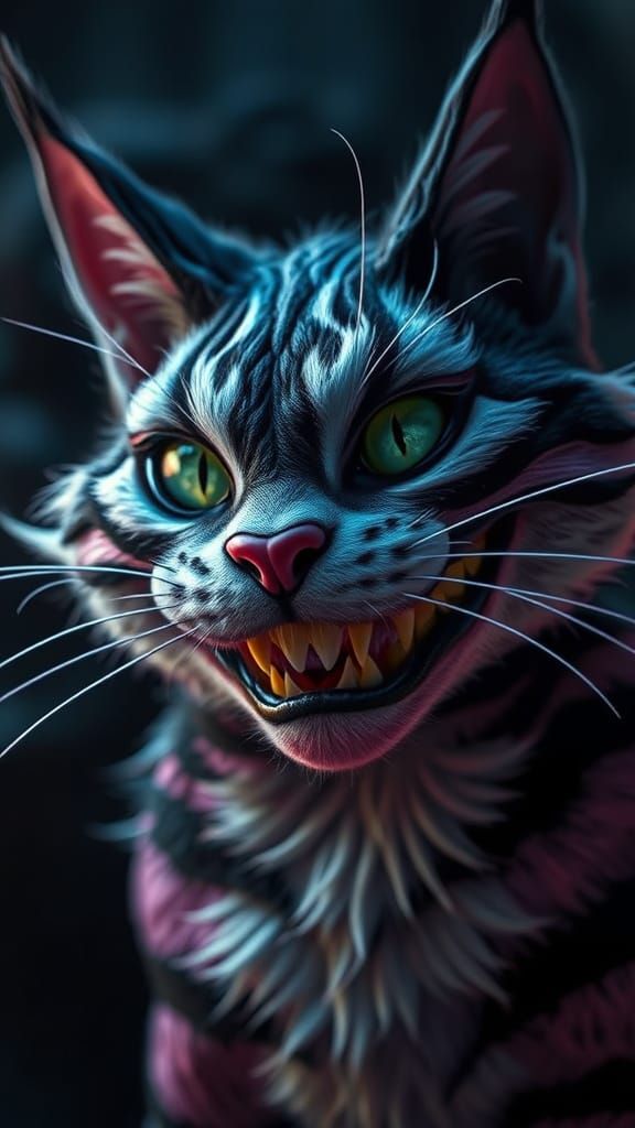 Majestic Cheshire Cat in Dark Futuristic Style