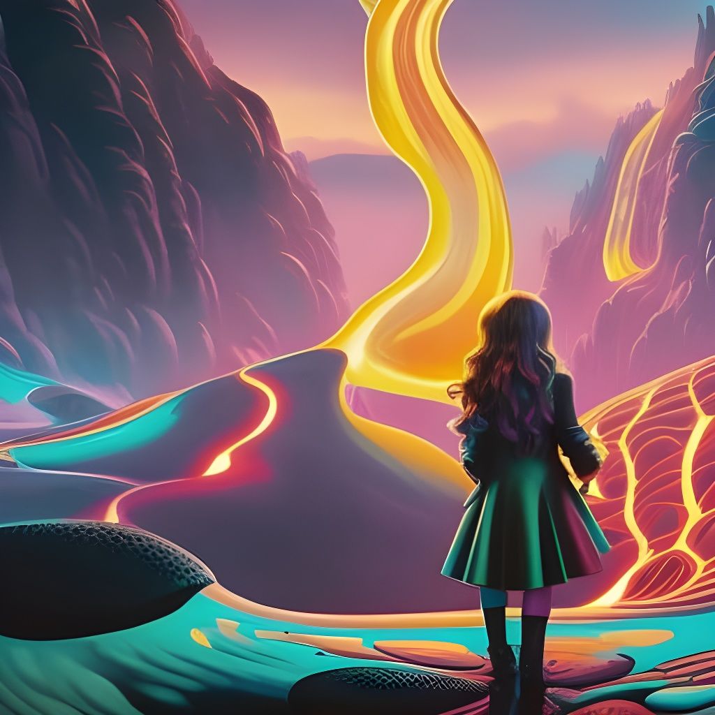 Charming Girl Portrait with Lava Lamp, 3D Digital Art