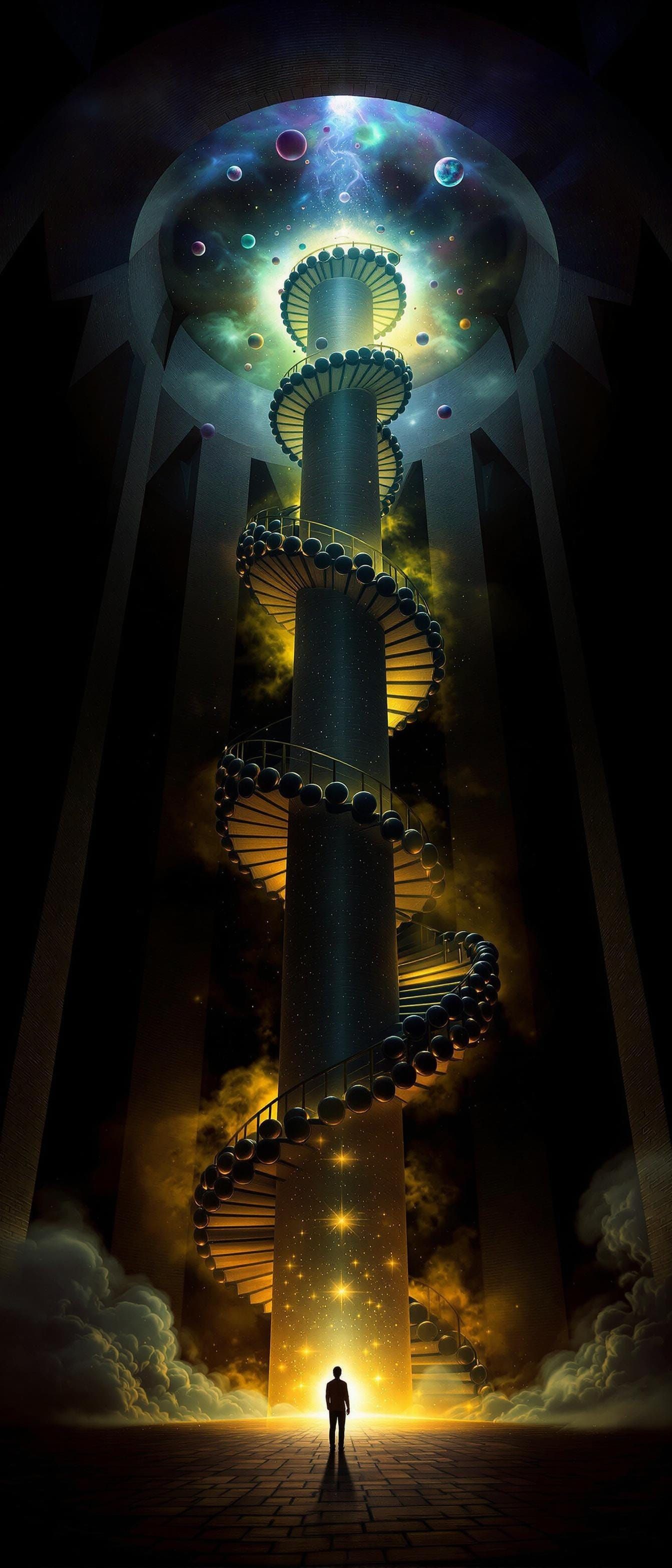 Surreal Staircase of Spheres in Digital Art
