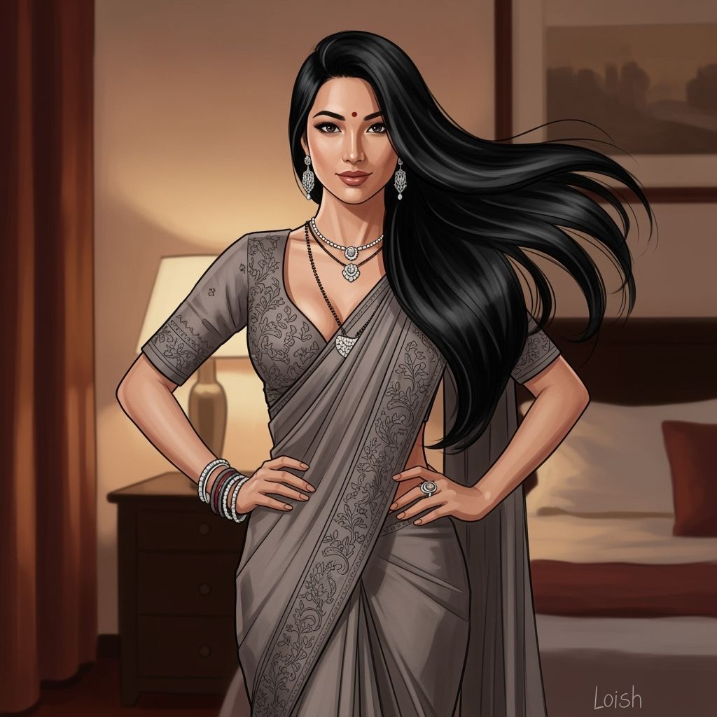 Elegant Asian Woman in Saree, Sensual Realism