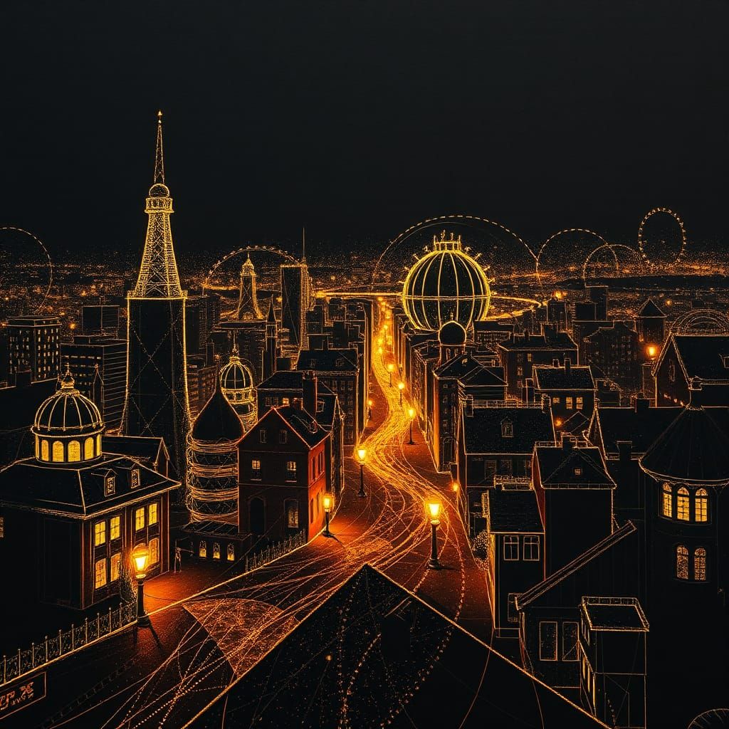 Bioluminescent Cityscape at Night