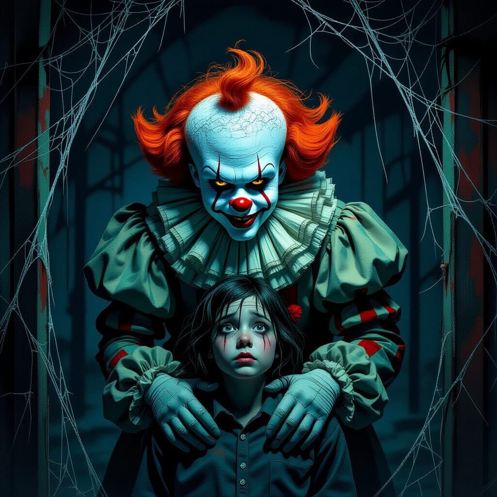 Terrifying Clown Lurks in Dark Carnival Horror Art