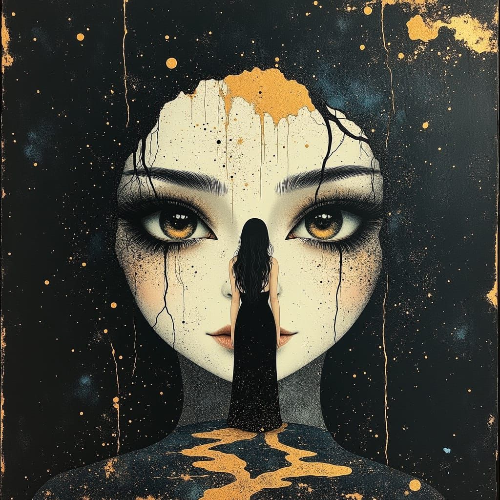 Surreal Dream Goddess Surrounded by Enchanted Felines