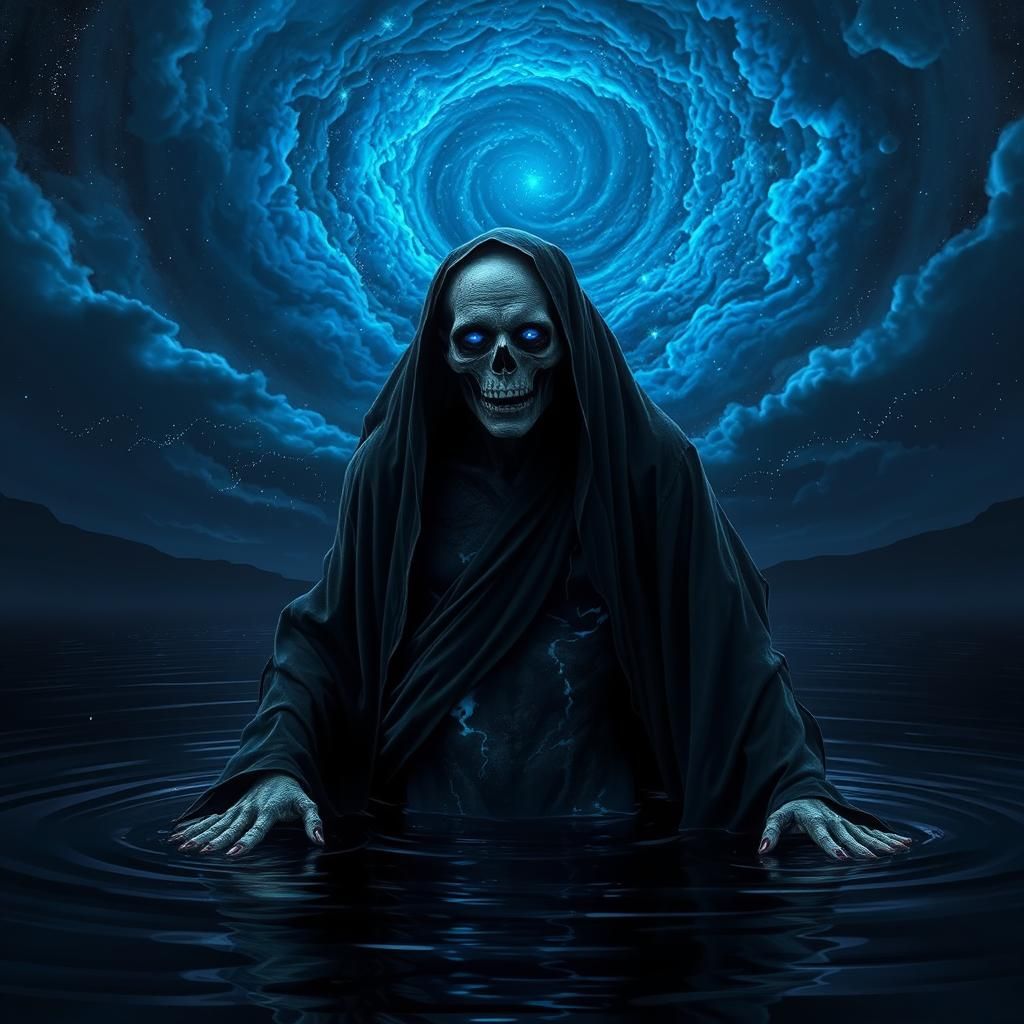 Zombie Rises from Cosmic Lake in Gothic Style