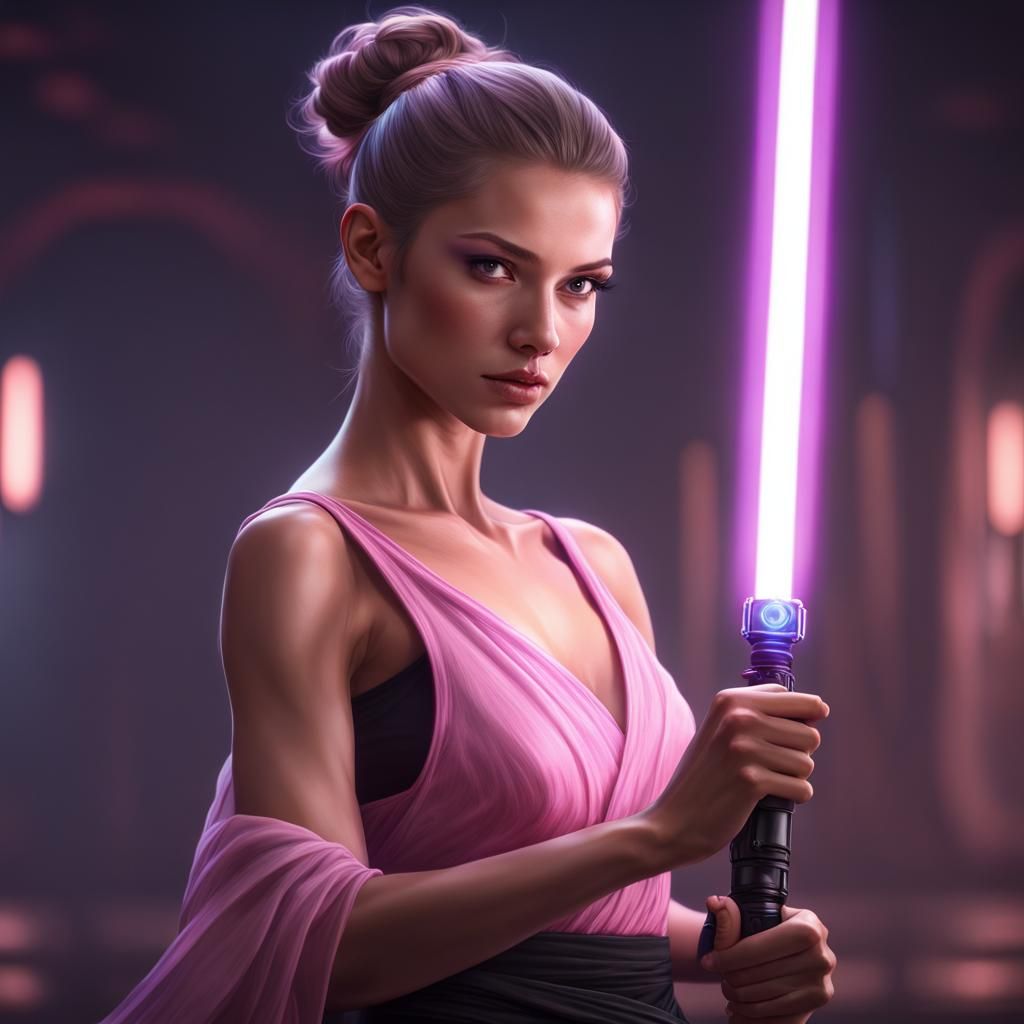 Ballerina Jedi with Violet Lightsaber, Digital Art