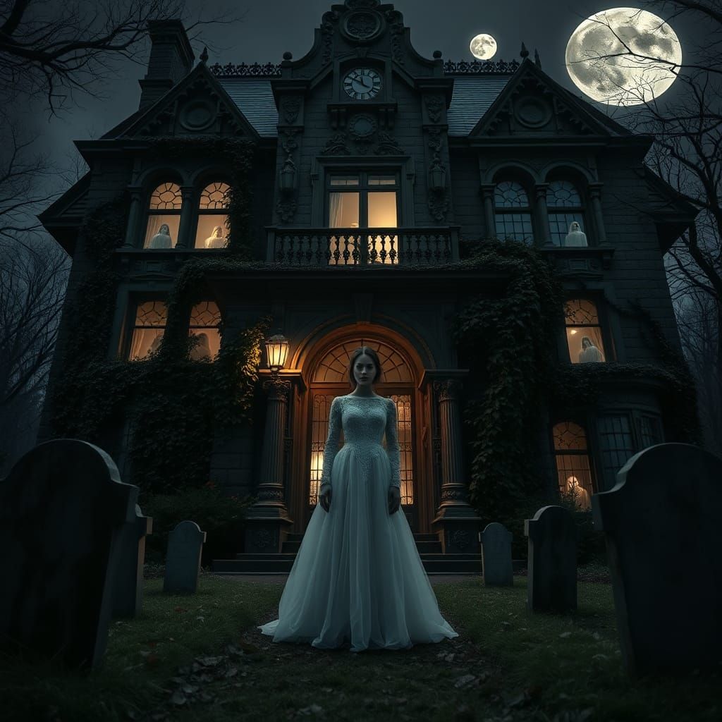 Eerie Haunted Mansion Under Full Moon