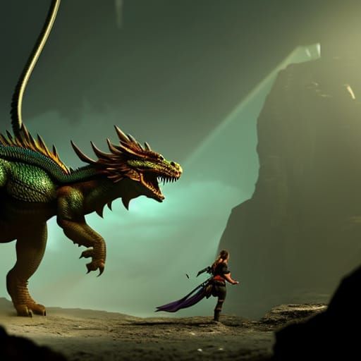Lara Croft and Dragon: 3D Digital Art