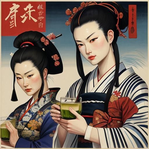 Samurai Drinking Sencha in Ukiyo-e Style