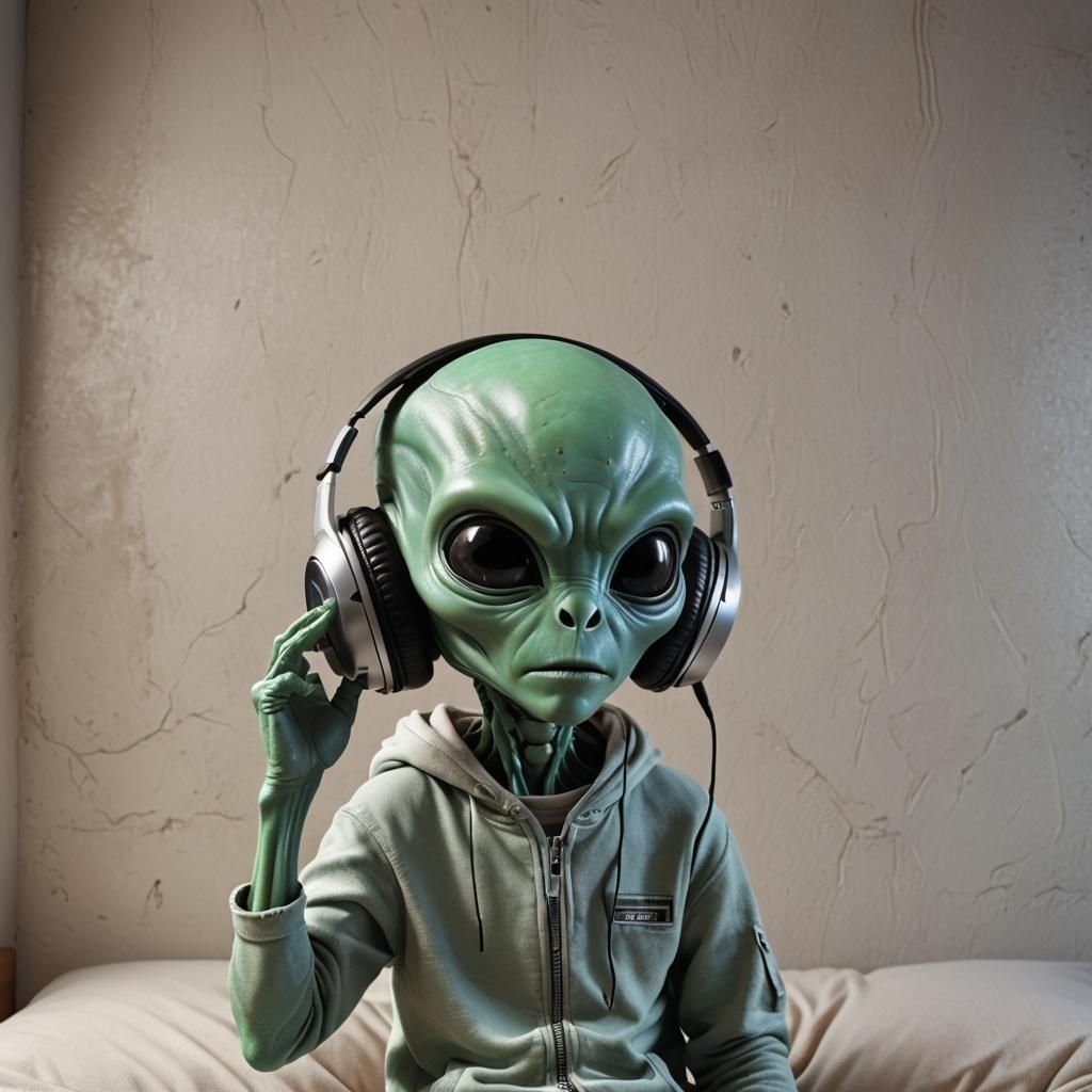 Adorable Alien Rocks Out Listening to Music