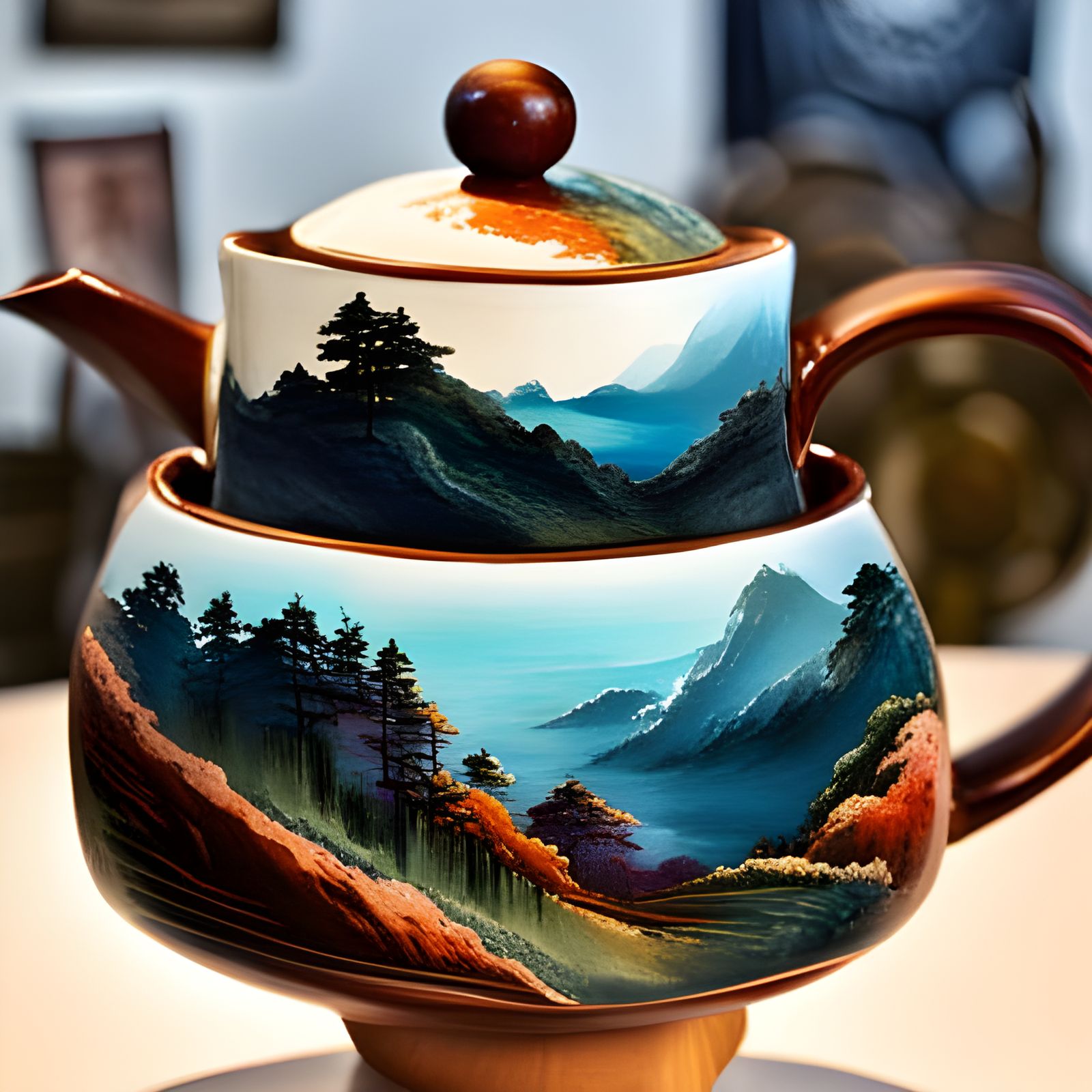Ornate Kyusu Teapot in Detailed Japanese Landscape