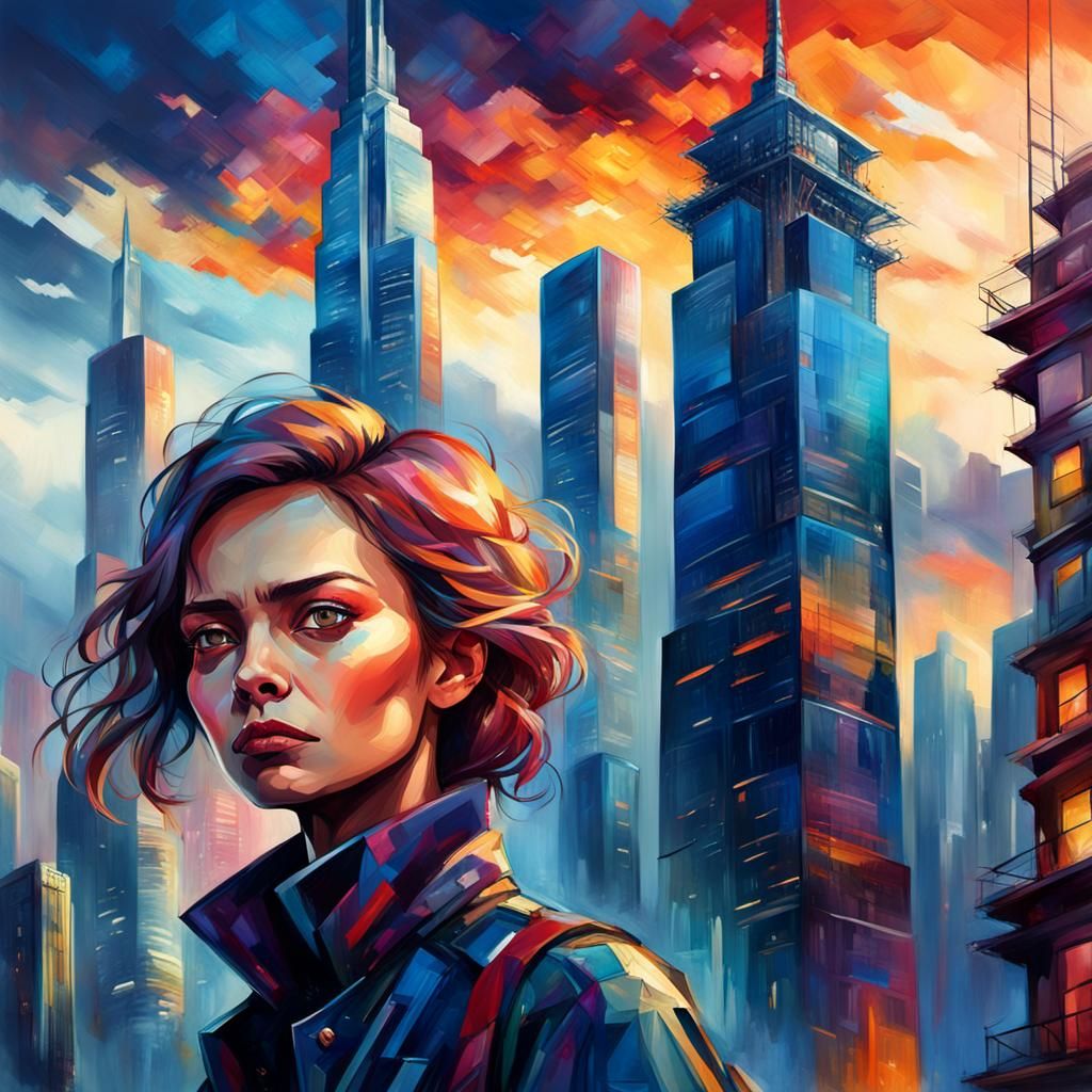 Determined Cityscape Goddess in Hyperrealistic 8K Concept Ar...