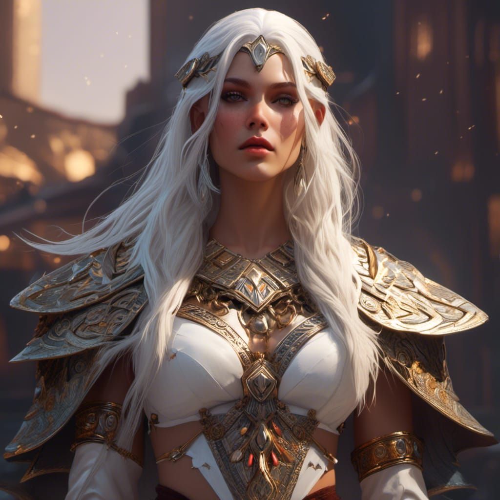 Muscular Dhampir Barbarian Girl in Dark Fantasy Style