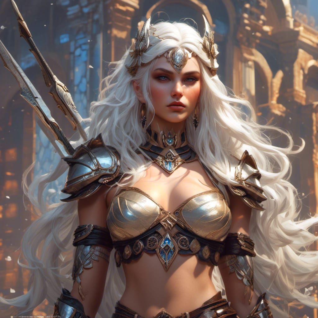Ethereal Dhampir Barbarian in Dark Fantasy Splendor