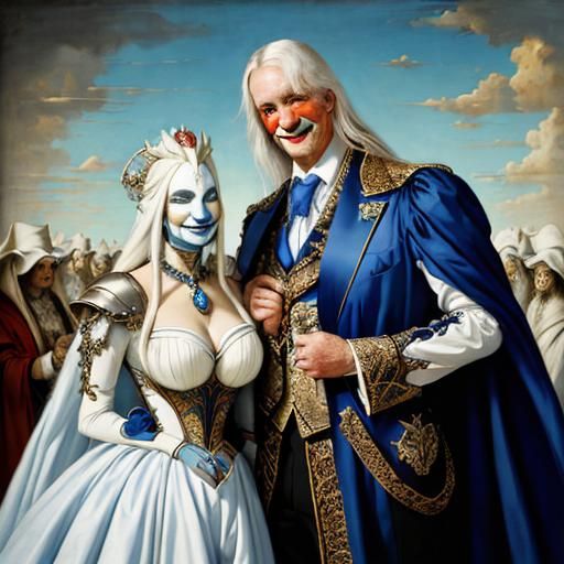 Extravagant Figures in Colorful Dreamscape Oil Painting