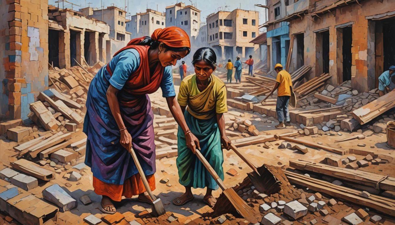 Indian woman working as labour in building construction site