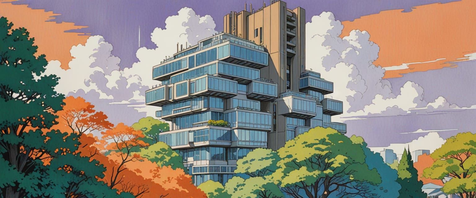 Futuristic Crystalline City in Pastel Gouache Style