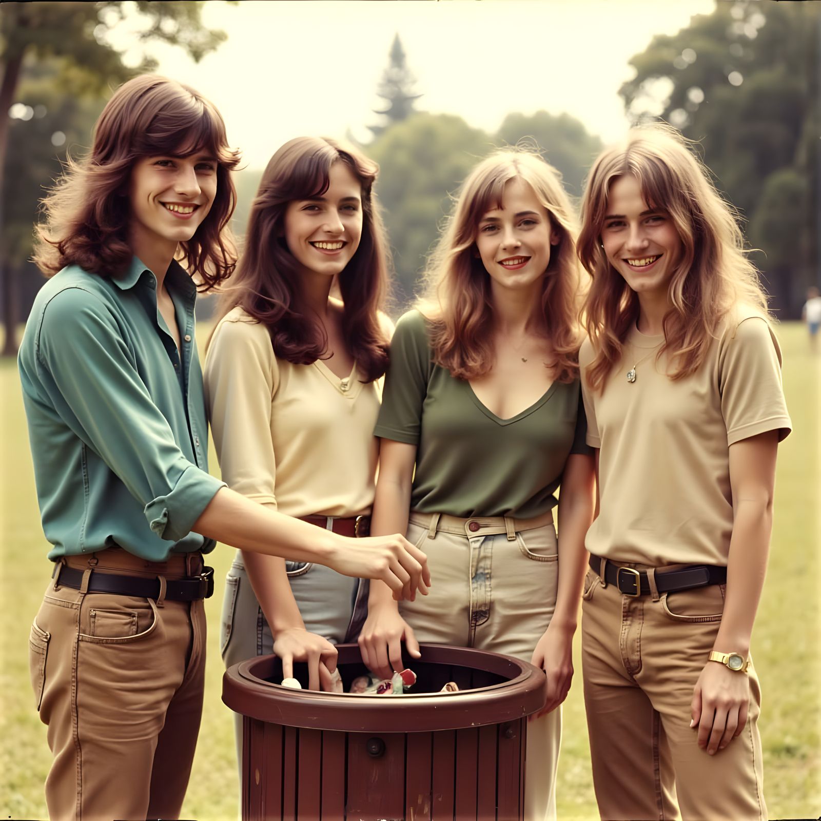 Youthful Group Portrait in 1970s Style