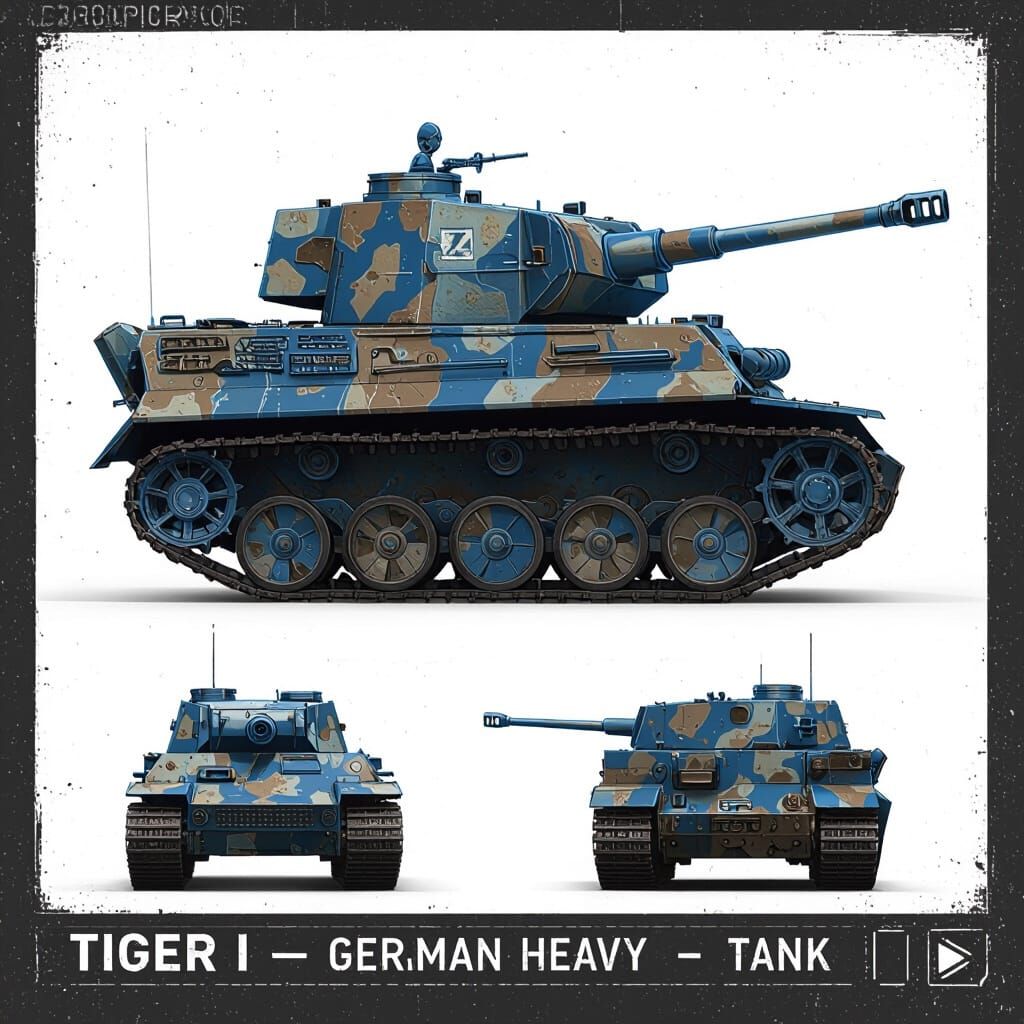 Tiger I Tank Blueprints: Realistic 3D Renders with Pixelated...