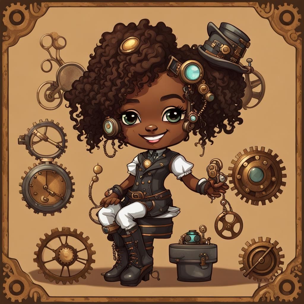 Steampunk Chibi Characters with Melanin Rich Skin