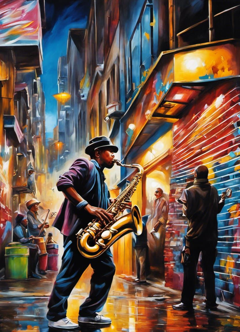 Saxophone player down the alley