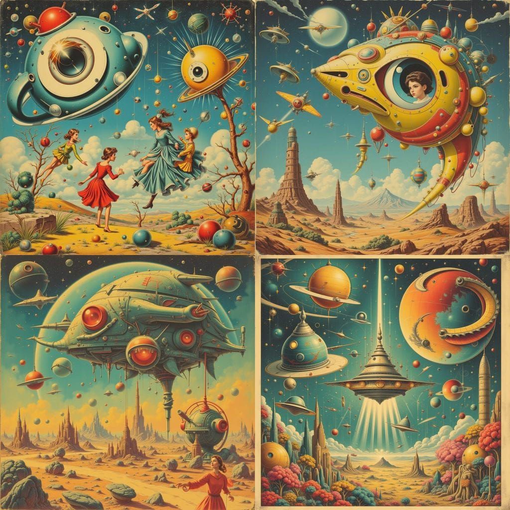 Cute Sky Face in Mid-Century Retro Futuristic Sci-Fi Poster ...