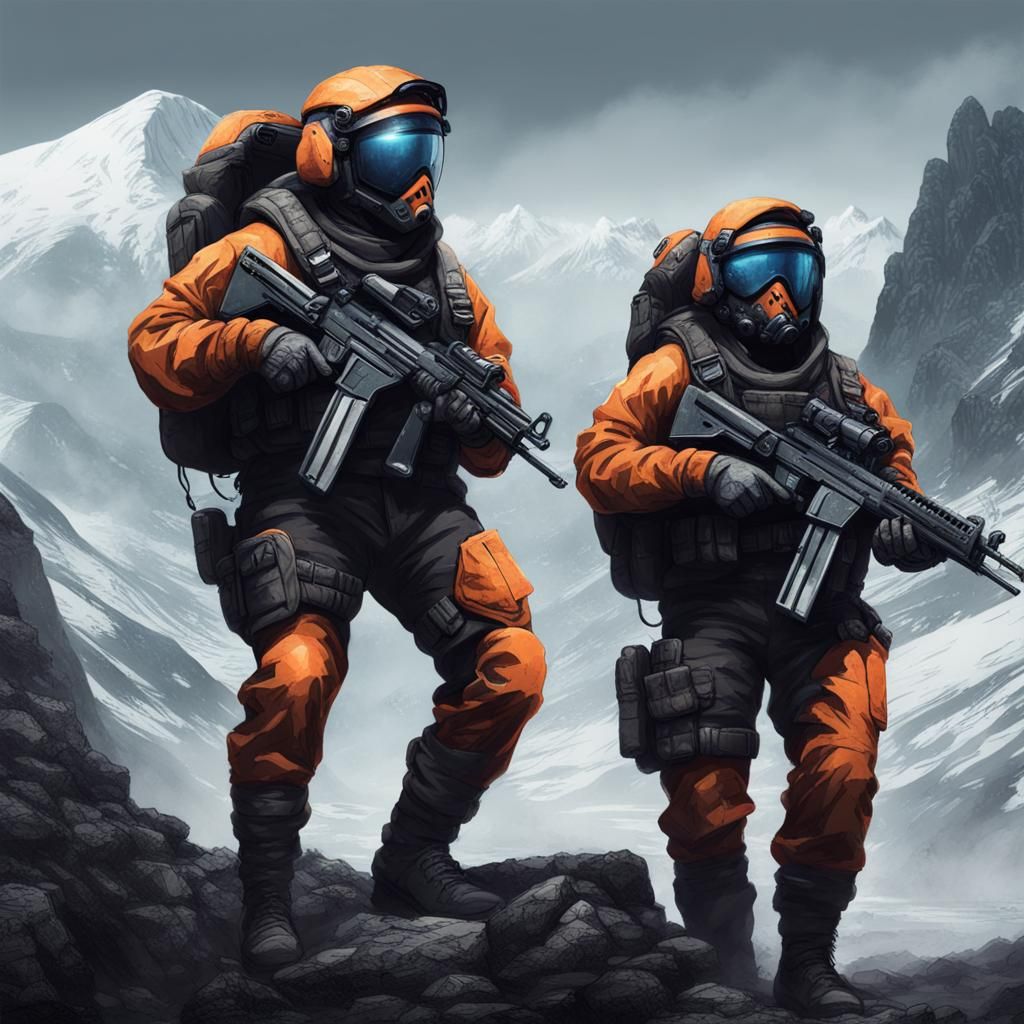 Gritty Sci-Fi Soldiers in Mountain Landscape