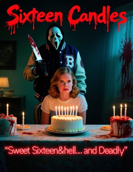 Sixteen Candles ’80s Slasher Horror Movie Poster