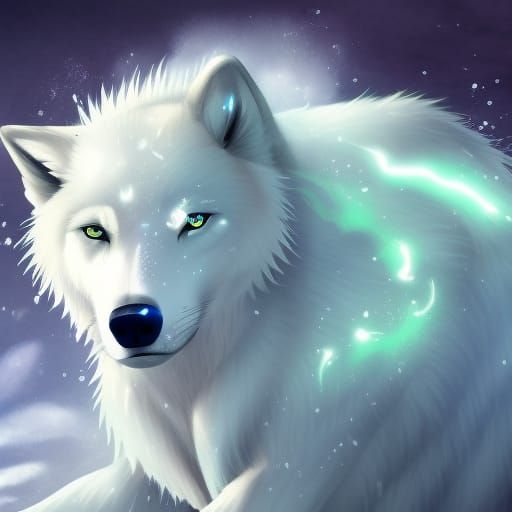 Arctic Wolf with Glowing Outline in Anime Style