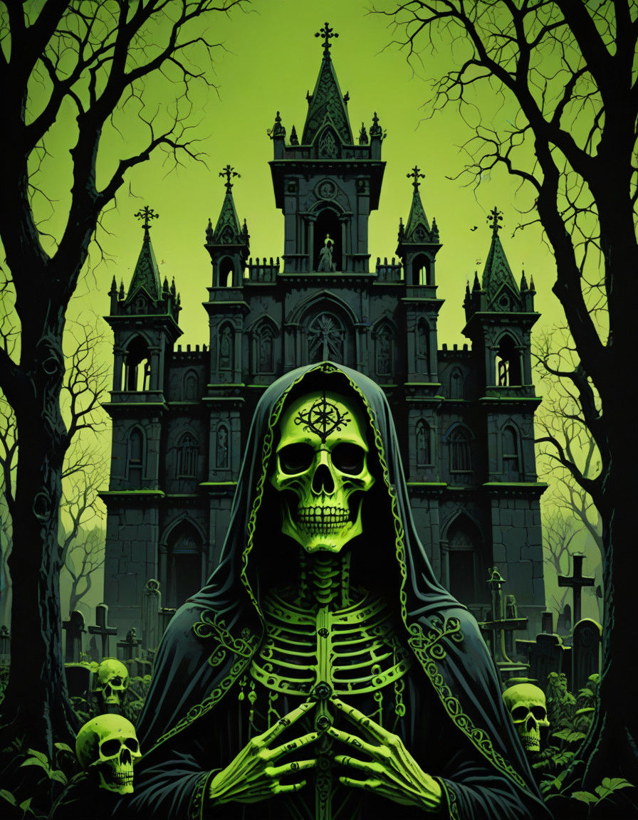 Surreal Portrait of Santa Muerte in Gothic Castle