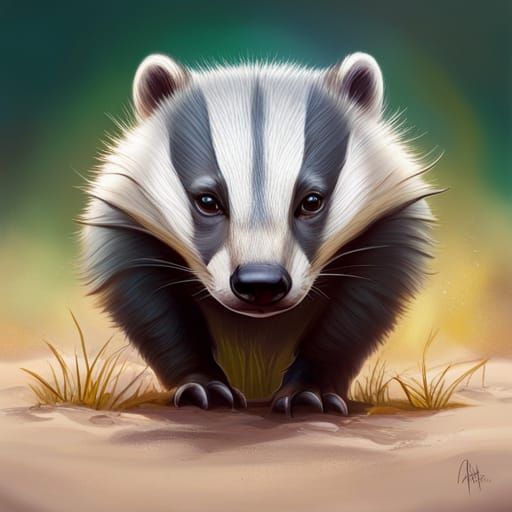 Hyperrealistic Badger Portrait in Splash Art Style