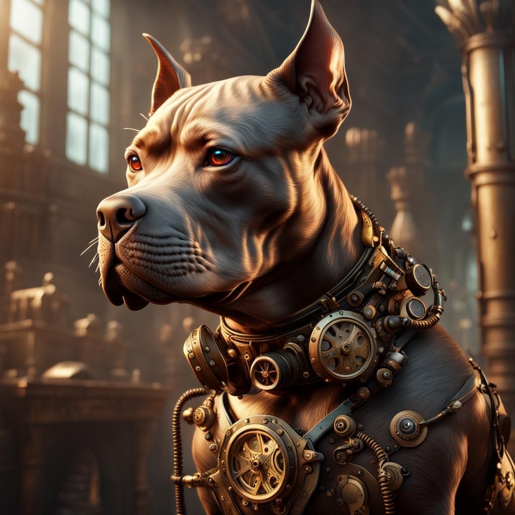 Steampunk Pit Bull Detailed Matte Painting