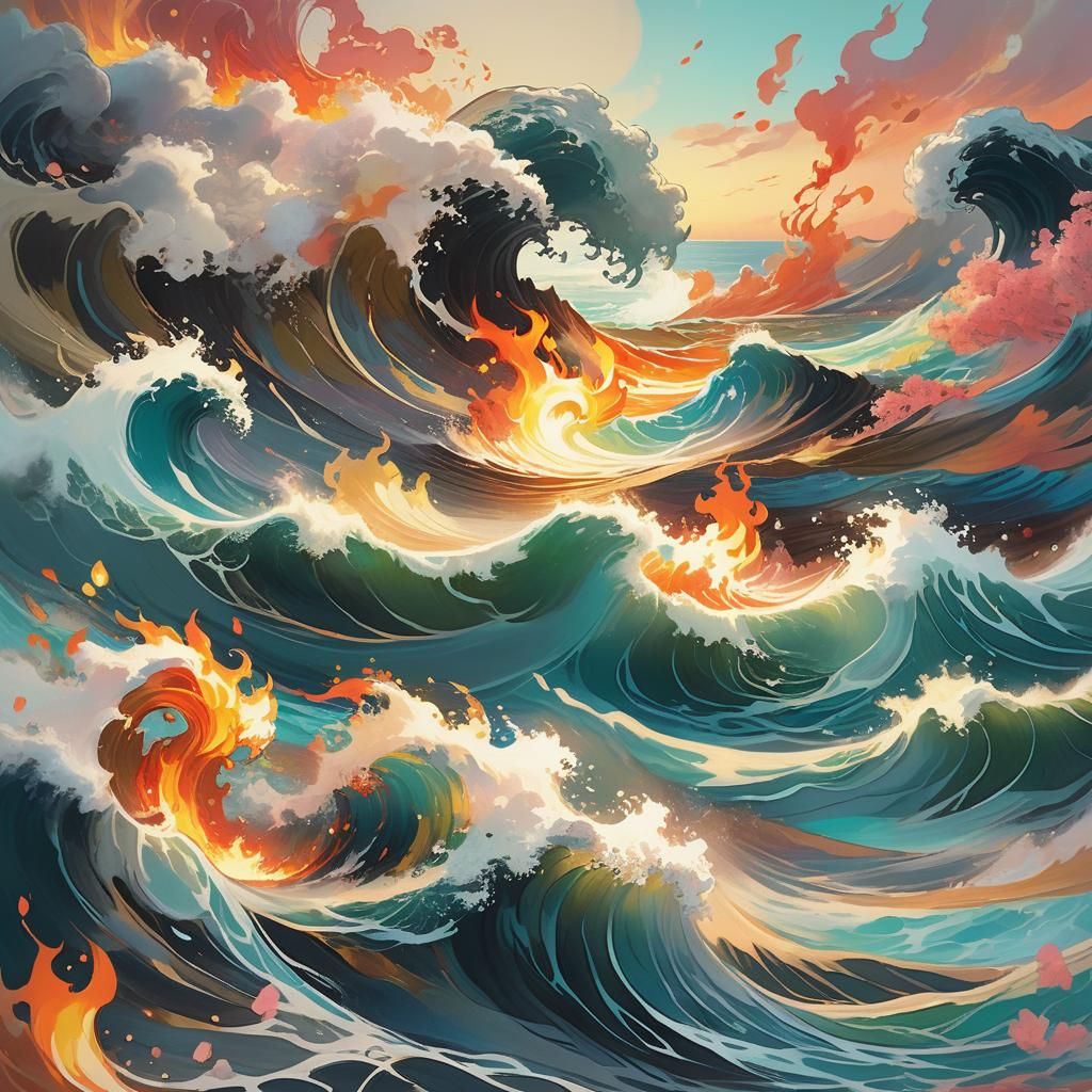 Harmonious Elemental Dance in Miyazaki Style