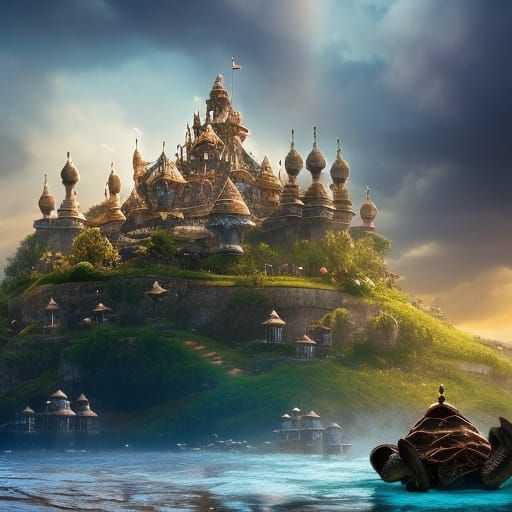 Turtle Castle Under Rabbit Cloud, Detailed Rendering