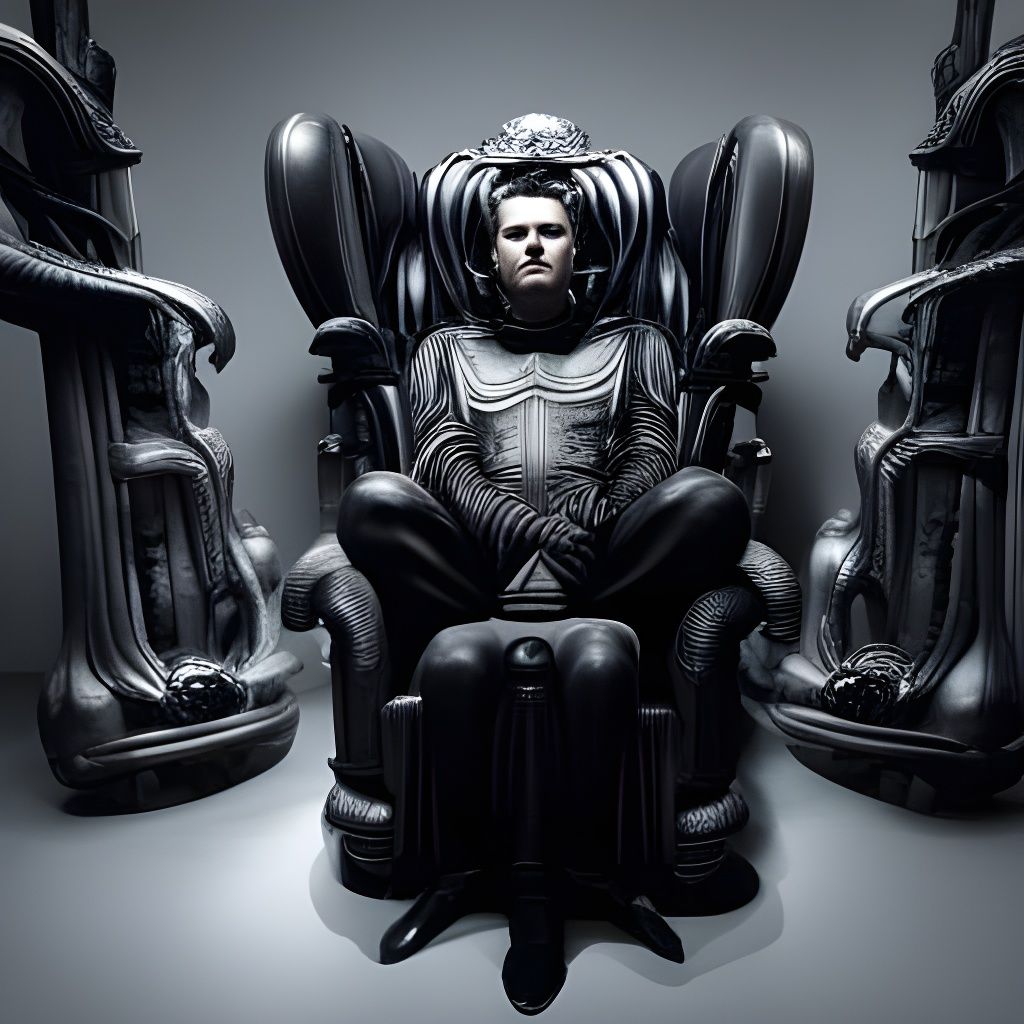 Biomechanical King on Alien Throne, Surreal Art