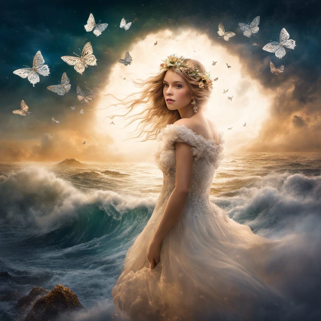 Enchanted Vaporetto in Snowy Seascape: Pointillist Butterfli...