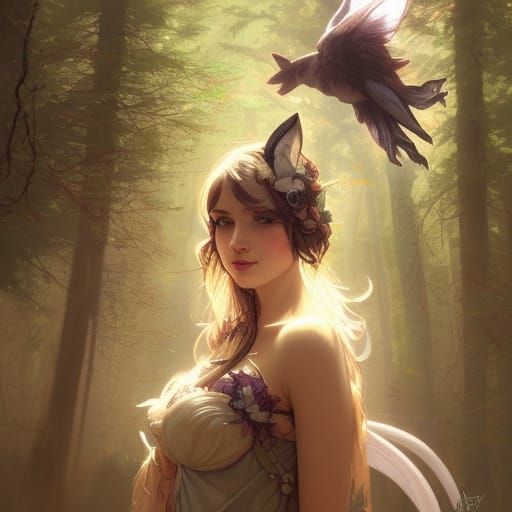 Fae Portrait with Fox Features in Forest