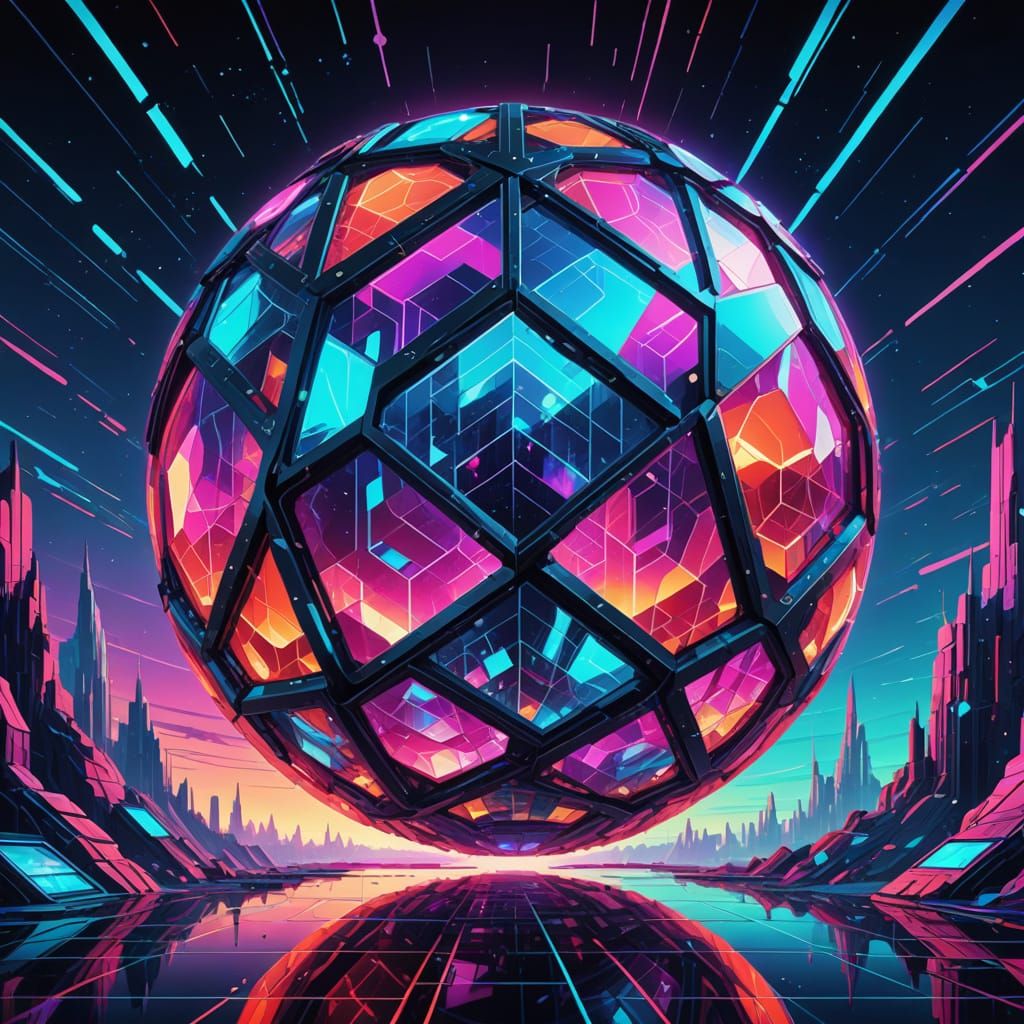 Surreal Futuristic Crystal Tesseract in Retrofuturistic Drea...