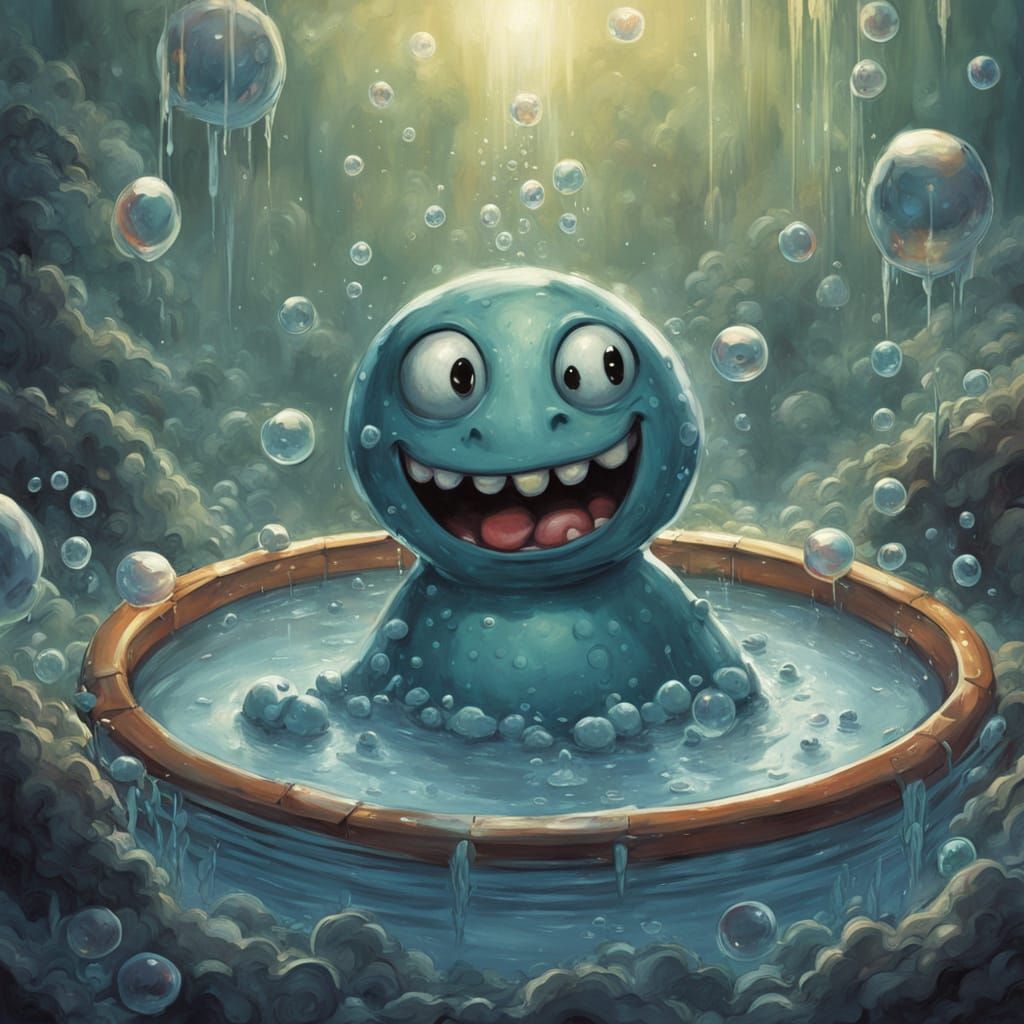 Chubby Germ Having a Bubble Bath in Water Droplet