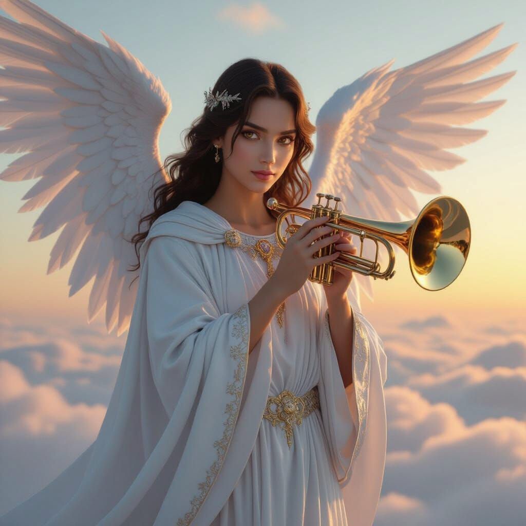 Androgynous Archangel Gabriel with Golden Trumpet