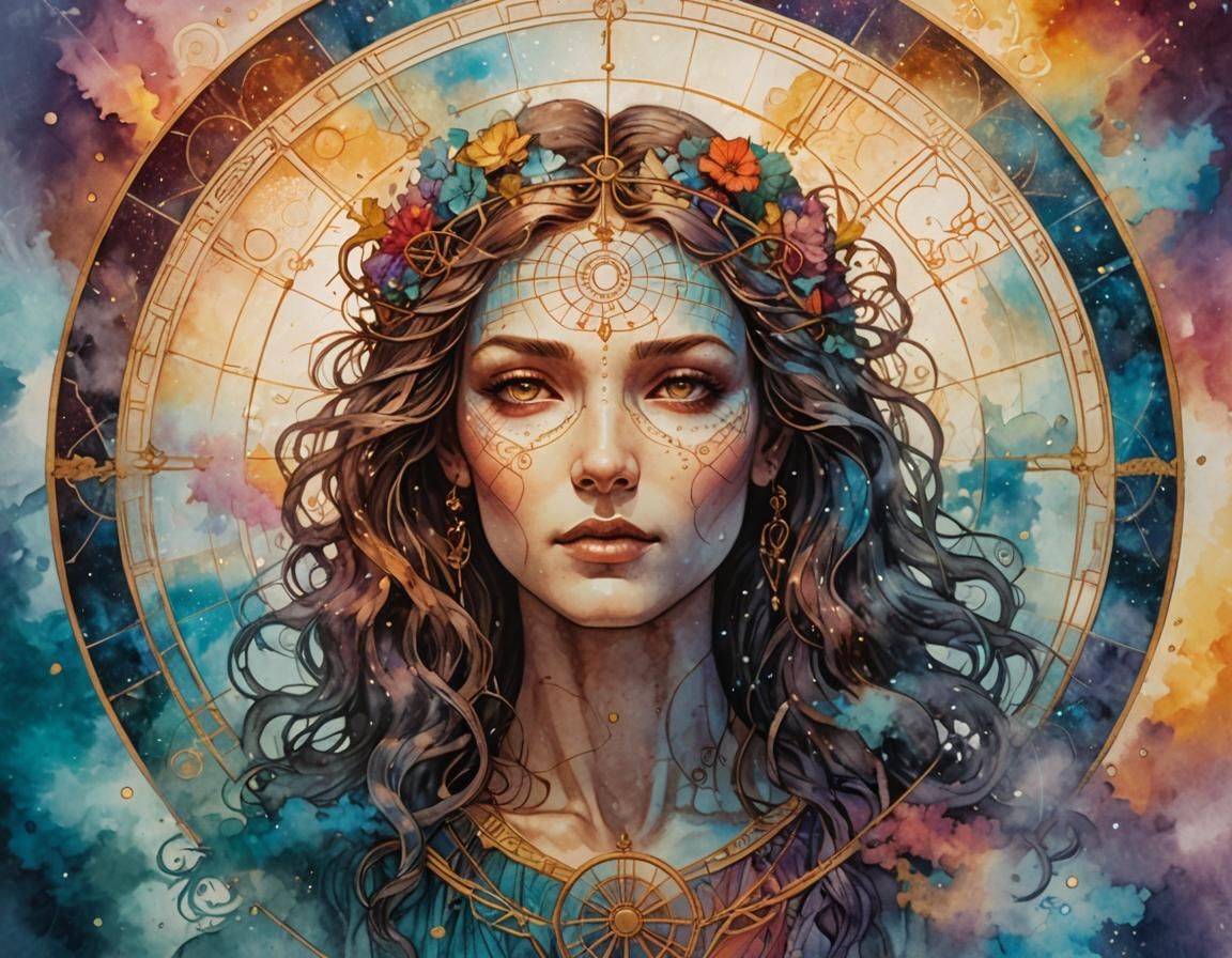 Vitruvian Woman Ink Illustration in Da Vinci Style