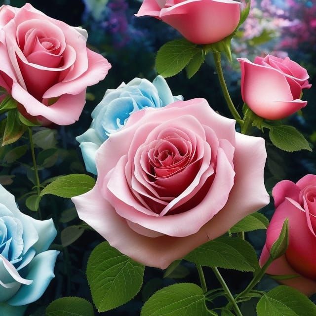 Dreamy Rose Flowers in Hyperrealistic Fantasy Garden