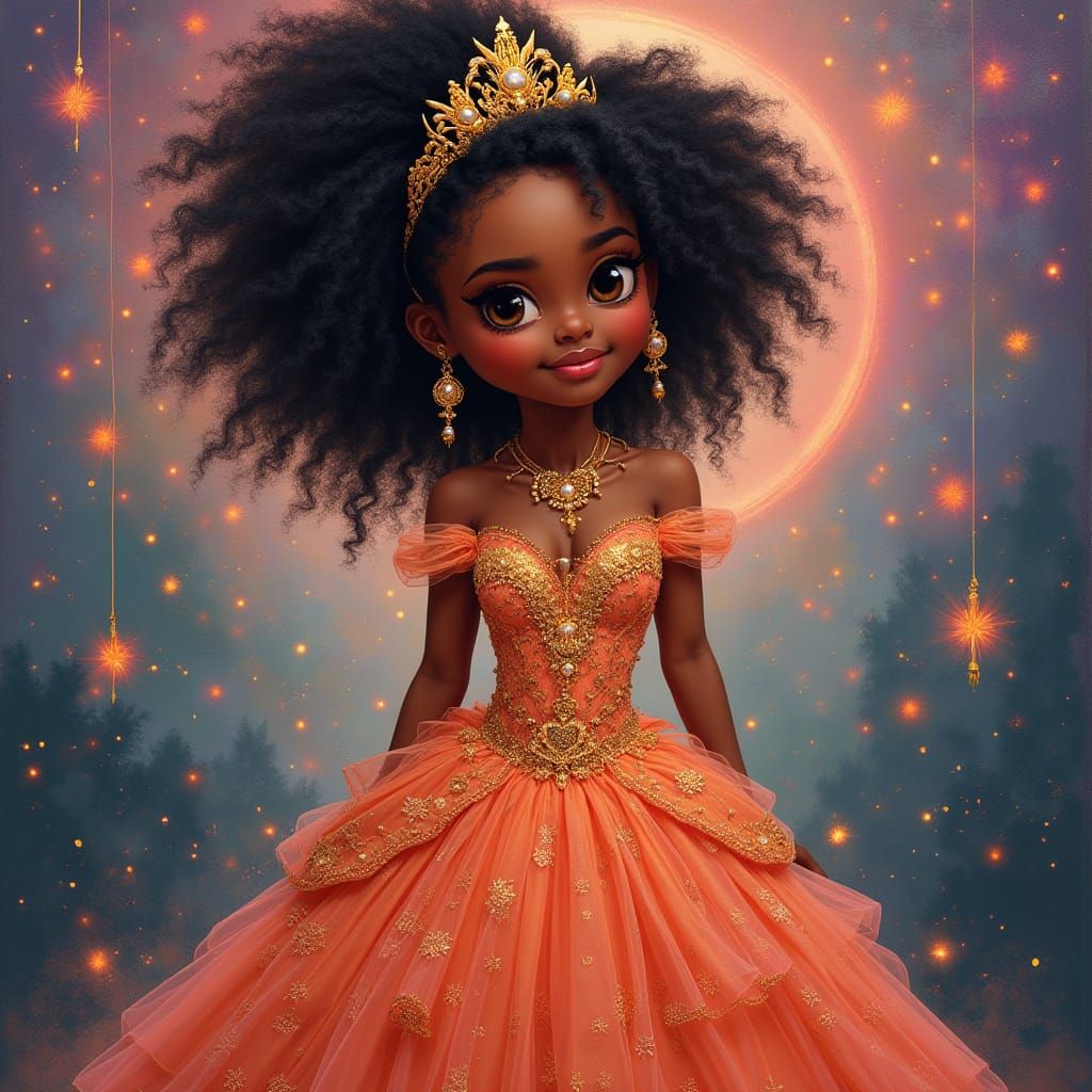 Afrofuturistic Princess in Acrylic Painting Style
