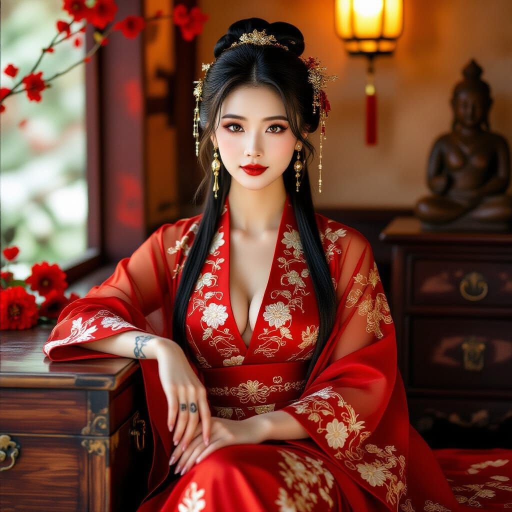 A stunning portrait of a very beautiful young Chinese Douyin...