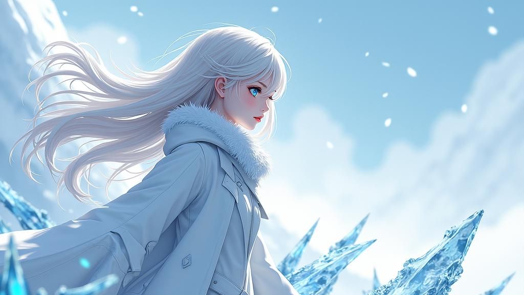 Icy Anime Woman in Frozen Landscape