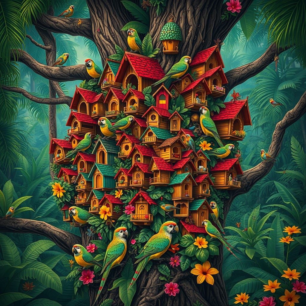 Charming Birdhouse Favela in Tropical Jungle