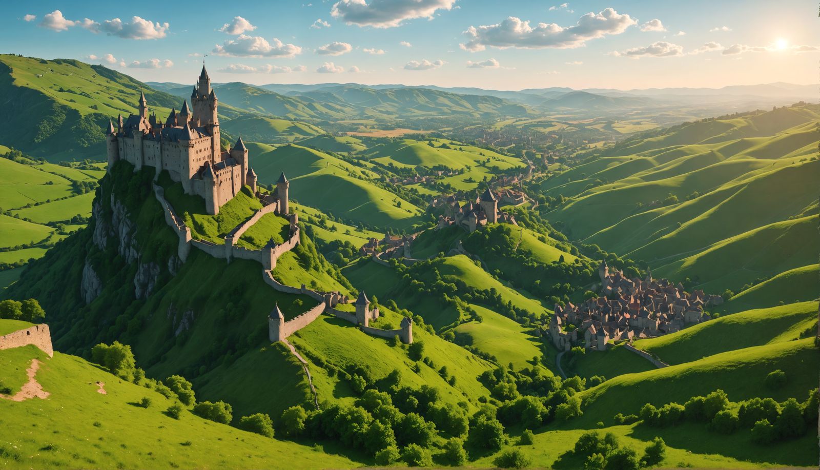 Valley of Medieval Castles in Bright Sunlight