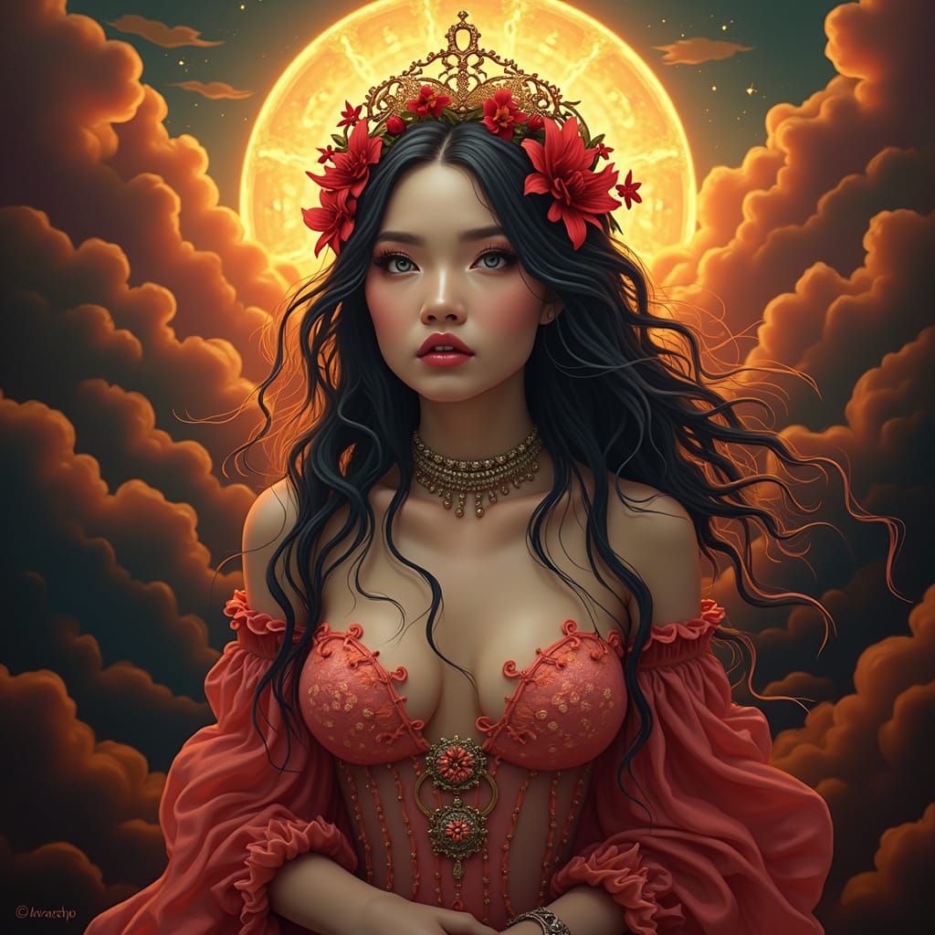 Cosmic Goddess in Ethereal Sunset Glow